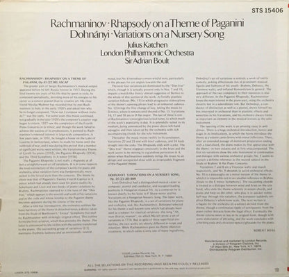 Sergei Vasilyevich Rachmaninoff, Ernst von Dohnányi, Julius Katchen, London Philharmonic Orchestra, Sir Adrian Boult - Rhapsody On A Theme Of Paganini / Variations On A Nursery Tune