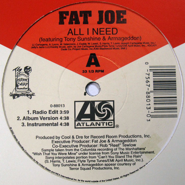 12": Fat Joe - All I Need / Take A Look At My Life