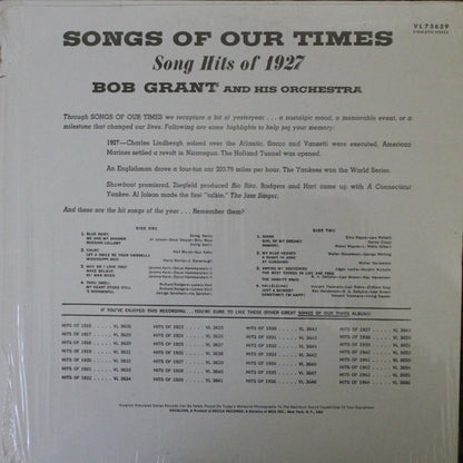 Bob Grant And His Orchestra - Songs Of Our Times: Song Hits Of 1927