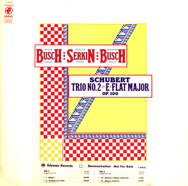 Franz Schubert, Adolf Busch, Rudolf Serkin, Hermann Busch - Trio No. 2 In E-Flat Major Op. 100