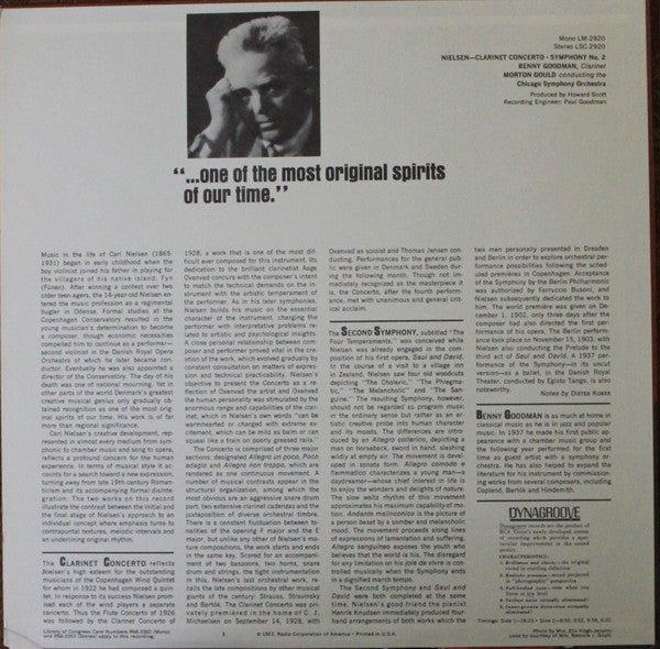 Carl Nielsen, Benny Goodman, Morton Gould, Chicago Symphony Orchestra - Clarinet Concerto / Symphony No. 2 ("The Four Temperaments")