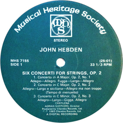 John Hebden, Cantilena - Six Concerti For Strings, Op. 2