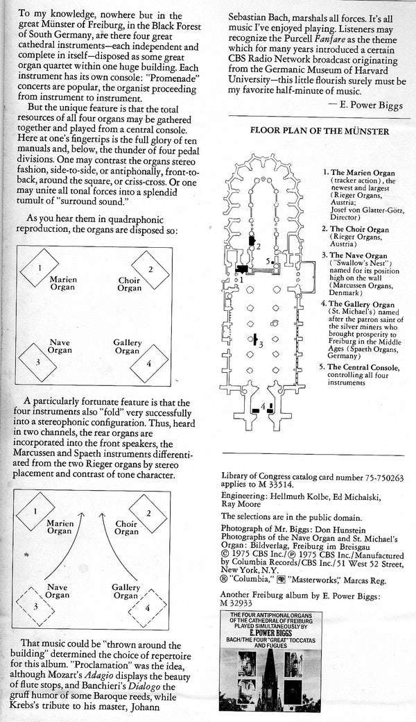 E. Power Biggs, Georg Friedrich Händel, Henry Purcell, Wolfgang Amadeus Mozart, Dieterich Buxtehude, Johann Ludwig Krebs, Adriano Banchieri, André Campra - The Four Antiphonal Organs Of The Cathedral Of Freiburg Played Simultaneously By