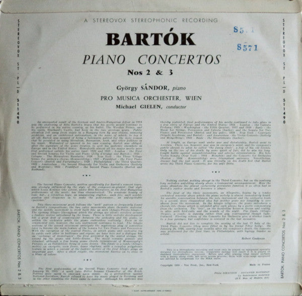 Béla Bartók, György Sándor, Vienna Pro Musica Orchestra, Michael Gielen - Piano Concertos Nos 2 & 3
