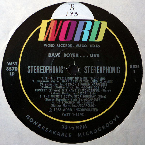 Dave Boyer - Dave Boyer... Live!