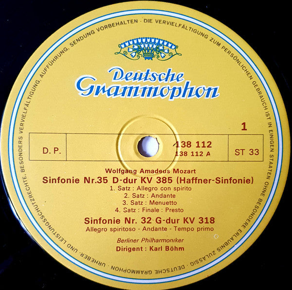Wolfgang Amadeus Mozart, Karl Böhm, Berliner Philharmoniker - Symphonies "Haffner" Et "Prague" - Symphonie N° 32 En Sol Majeur, K. 318