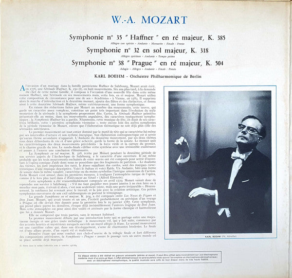 Wolfgang Amadeus Mozart, Karl Böhm, Berliner Philharmoniker - Symphonies "Haffner" Et "Prague" - Symphonie N° 32 En Sol Majeur, K. 318