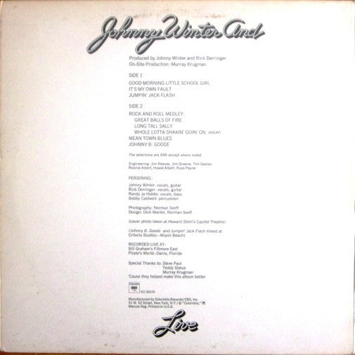Live Johnny Winter And - secondary