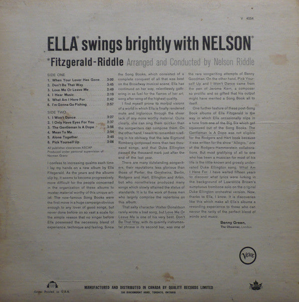 Ella Fitzgerald, Nelson Riddle - Ella Swings Brightly With Nelson