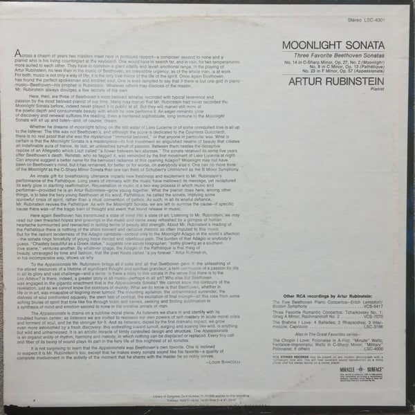 Arthur Rubinstein - Moonlight Sonata: Three Favorite Beethoven Sonatas