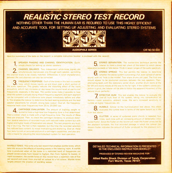 Realistic Stereo Test Record - secondary