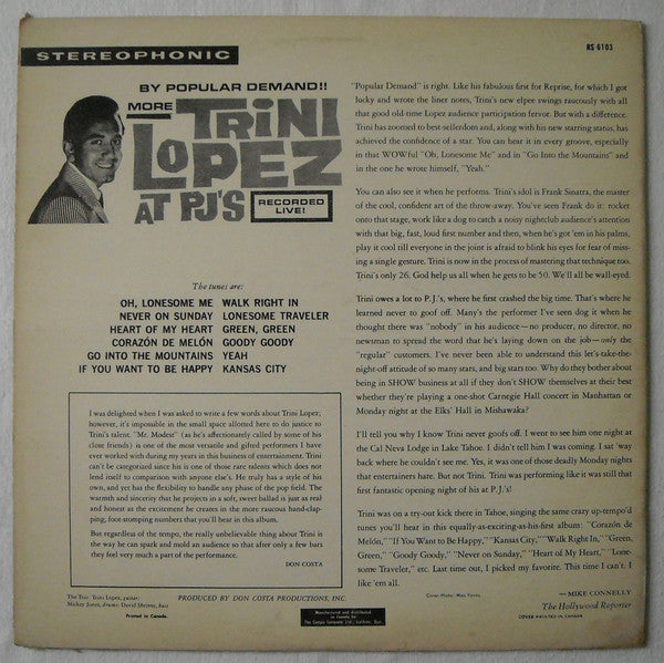 Trini Lopez - By Popular Demand More Trini Lopez At P.J.'s