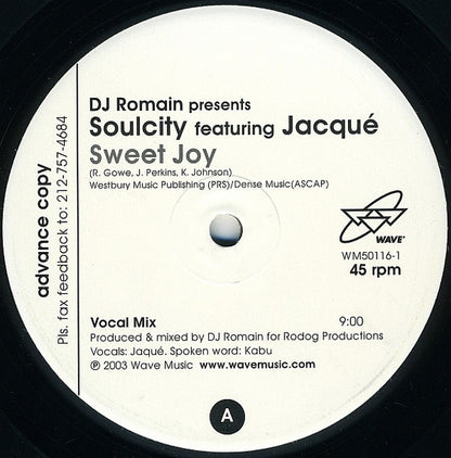 12" Single: DJ Romain, Soul City - Sweet Joy