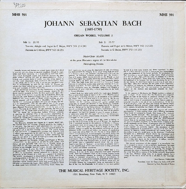 Johann Sebastian Bach, Marie-Claire Alain - The Organ Works Of Johann Sebastian Bach (Volume 2)