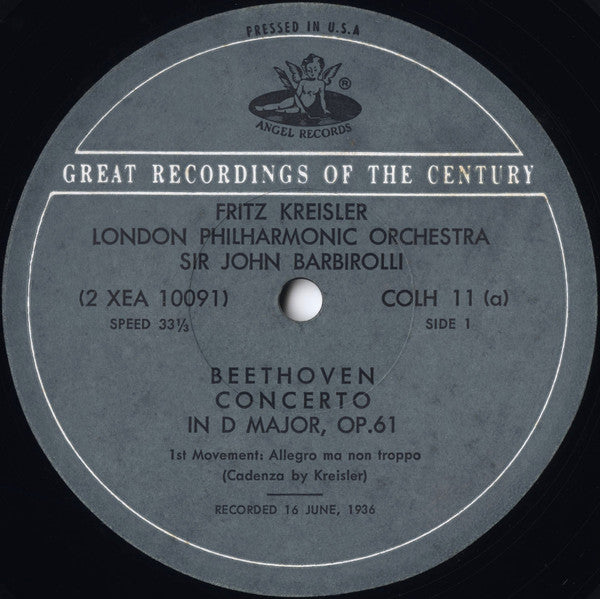 Ludwig van Beethoven, London Philharmonic Orchestra, Sir John Barbirolli, Fritz Kreisler - Violin Concerto In D, Op. 61