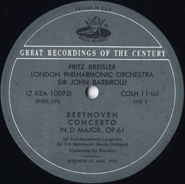 Ludwig van Beethoven, London Philharmonic Orchestra, Sir John Barbirolli, Fritz Kreisler - Violin Concerto In D, Op. 61
