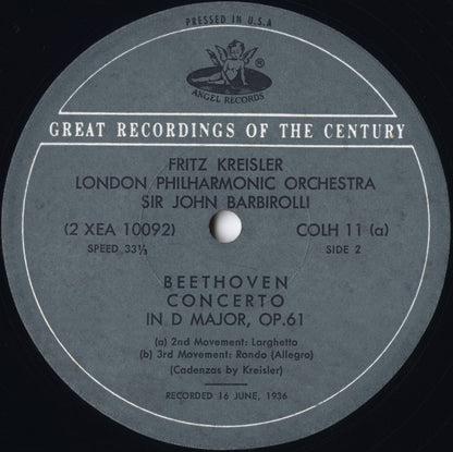 Ludwig van Beethoven, London Philharmonic Orchestra, Sir John Barbirolli, Fritz Kreisler - Violin Concerto In D, Op. 61