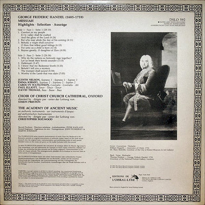 Georg Friedrich Händel, Judith Nelson, Emma Kirkby, Carolyn Watkinson, Paul Elliott, David Thomas, The Choir Of Christ Church Cathedral, The Academy Of Ancient Music, Christopher Hogwood - Messiah • A Sacred Oratorio (Highlights • Sélection • Auszüge)
