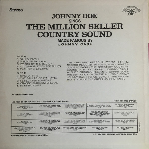 Johnny Doe - Sings The Million Seller Country Sound Made Famous By Johnny Cash