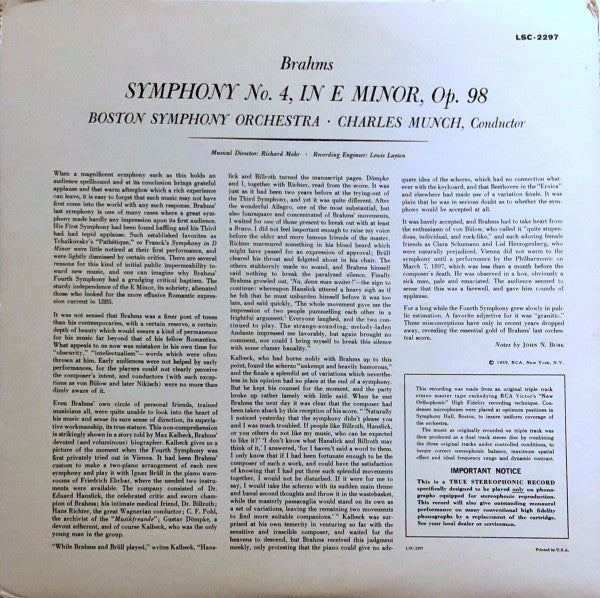 Johannes Brahms, Boston Symphony Orchestra, Charles Munch - Symphony No. 4