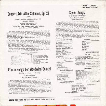 Ben Weber, Roger Goeb, Howard Swanson - Canticle Of Canticles - Prairie Songs For Woodwind Quintet - Seven Songs