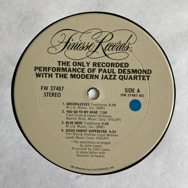 Paul Desmond, The Modern Jazz Quartet - The Only Recorded Performance Of Paul Desmond With The Modern Jazz Quartet