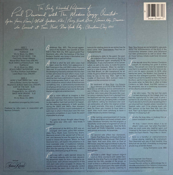 Paul Desmond, The Modern Jazz Quartet - The Only Recorded Performance Of Paul Desmond With The Modern Jazz Quartet