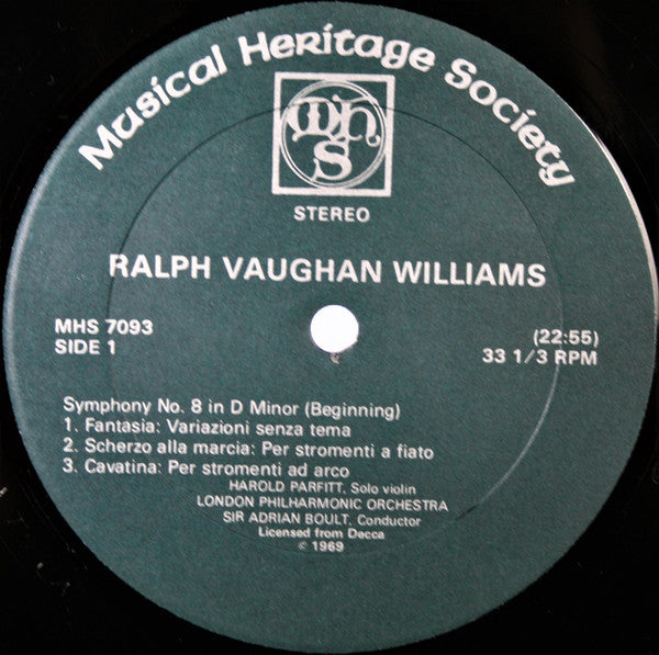 Ralph Vaughan Williams, London Philharmonic Orchestra, Sir Adrian Boult - Symphony No. 8 In D Minor / Partita For Double String Orchestra