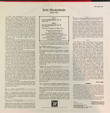 Felix Mendelssohn-Bartholdy, North Texas State University A Cappella Choir, Frank McKinley, Royal Philharmonic Orchestra, Paul Freeman - Die Erste Walpurgisnacht Op. 60 / Suite From A Midsummer Night's Dream