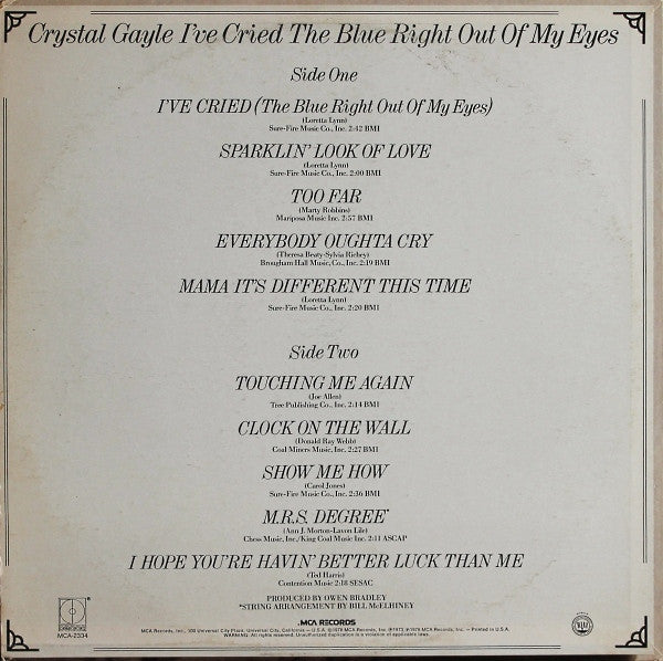 Crystal Gayle - I've Cried The Blue Right Out Of My Eyes