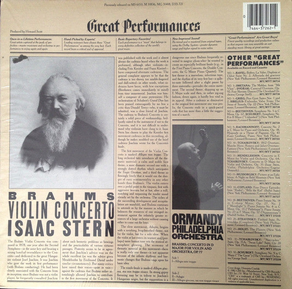 Johannes Brahms, Isaac Stern, Eugene Ormandy, The Philadelphia Orchestra - Violin Concerto