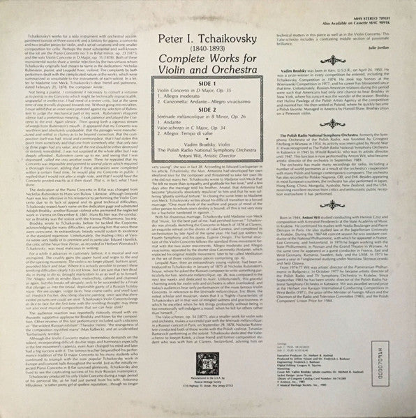 Pyotr Ilyich Tchaikovsky, Vadim Brodski, Wielka Orkiestra Symfoniczna Polskiego Radia I Telewizji, Antoni Wit - Complete Works for Violin and Orchestra