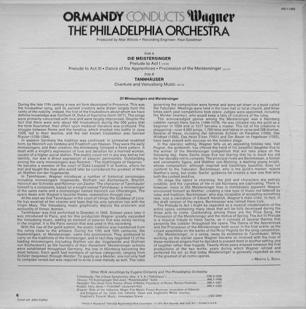 Richard Wagner, Eugene Ormandy, The Philadelphia Orchestra - Ormandy Conducts Wagner