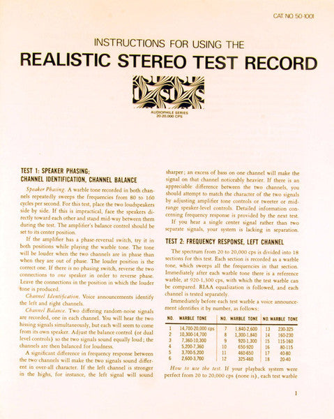 Realistic Stereo Test Record - secondary