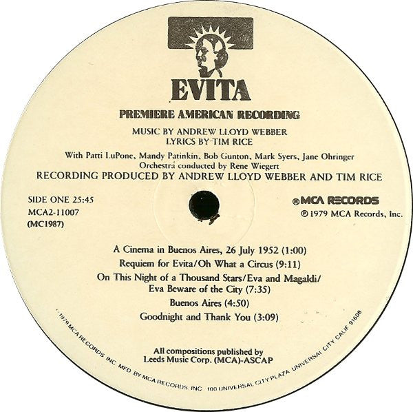 Andrew Lloyd Webber, Tim Rice - Evita: Premiere American Recording