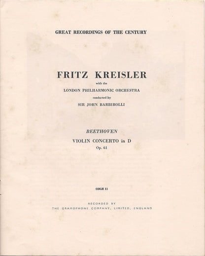 Ludwig van Beethoven, London Philharmonic Orchestra, Sir John Barbirolli, Fritz Kreisler - Violin Concerto In D, Op. 61
