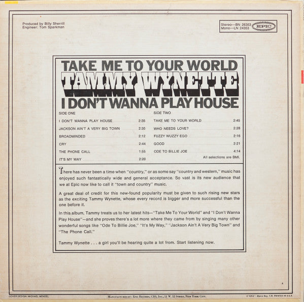 Tammy Wynette - Take Me To Your World / I Don't Wanna Play House