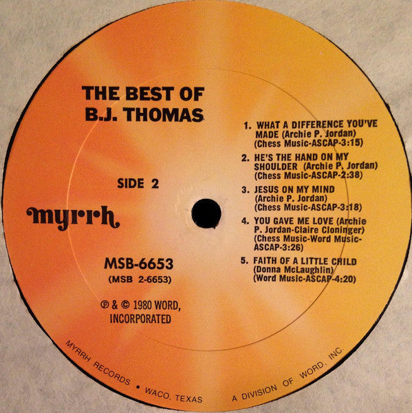 The Best Of B.J. Thomas - secondary