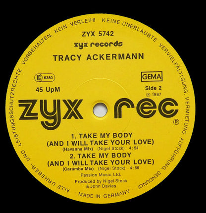 12" Single: Tracy Ackerman - Take My Body (And I Will Take Your Love)