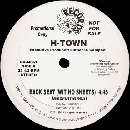 12" Single: H-Town - Back Seat (Wit No Sheets)