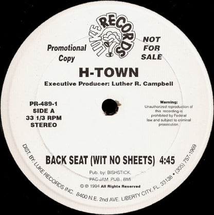 12" Single: H-Town - Back Seat (Wit No Sheets)