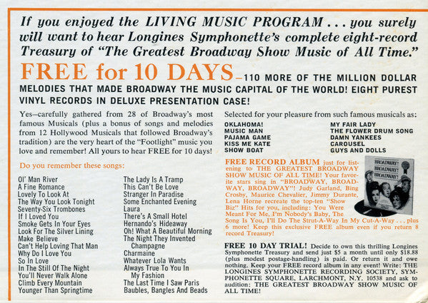 The Longines Symphonette, The Singing Choraliers - Broadway's Million Dollar Melodies