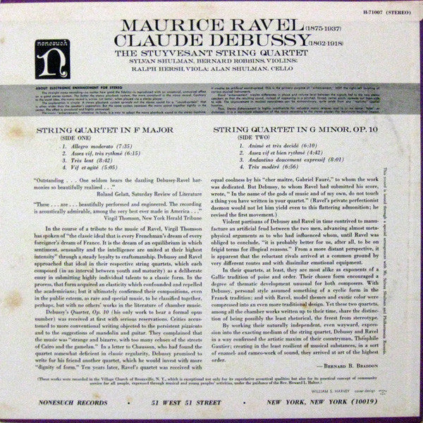Maurice Ravel, Claude Debussy, The Stuyvesant String Quartet - String Quartet In F Major / String Quartet In G Minor Op. 10