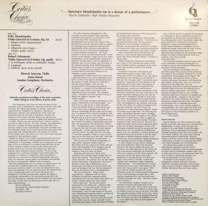 Robert Schumann, Felix Mendelssohn-Bartholdy, Henryk Szeryng, The London Symphony Orchestra, Antal Dorati - Violin Concertos