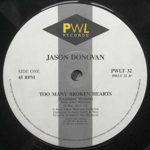 12": Jason Donovan - Too Many Broken Hearts