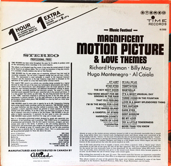 Billy May, Al Caiola, Hugo Montenegro, Richard Hayman - Magnificent Motion Picture & Love Themes