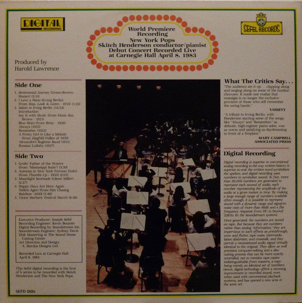 The New York Pops, Skitch Henderson - Debut Concert Recorded Live At Carnegie Hall April 8, 1983