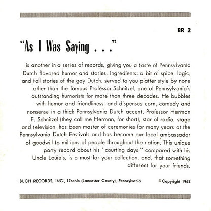 7" Single: Professor (Herman F.) Schnitzel - As I Was Saying...