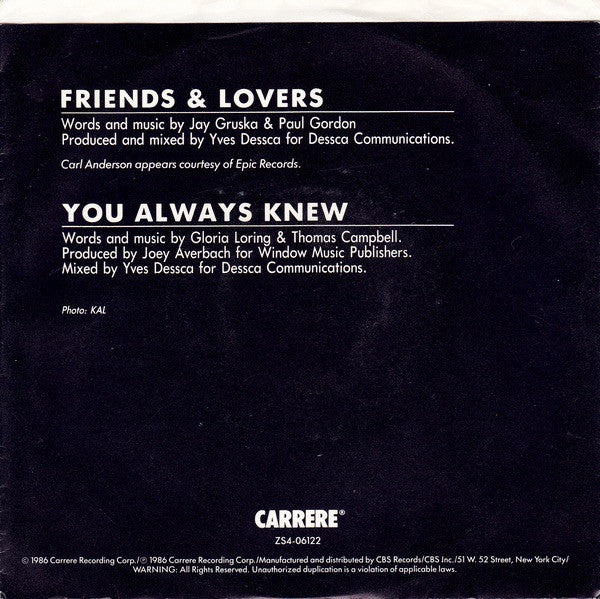 7": Gloria Loring, Carl Anderson - Friends & Lovers