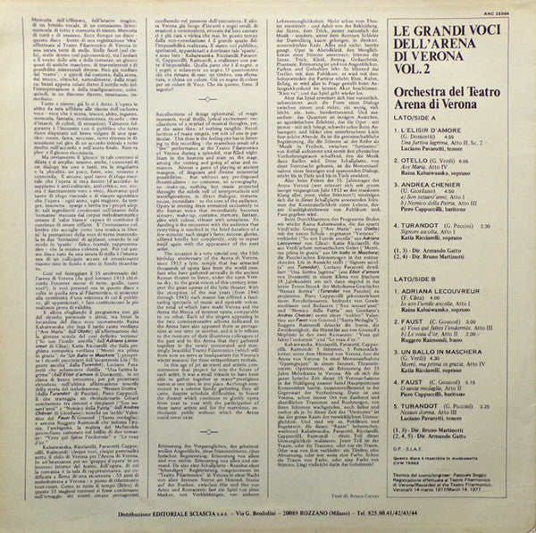 Luciano Pavarotti, Raina Kabaivanska, Piero Cappuccilli, Katia Ricciarelli, Ruggero Raimondi, Orchestra Del Teatro Arena Di Verona - Le Grandi Voci Dell'Arena Di Verona Vol. 2